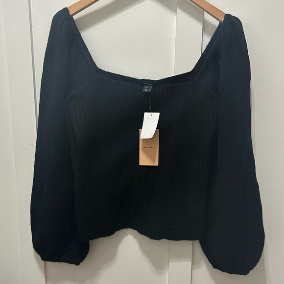 NWT Halogen Black‎ off the shoulder long sleeve top | Size Medium | MSRP $98 - Picture 1 of 8
